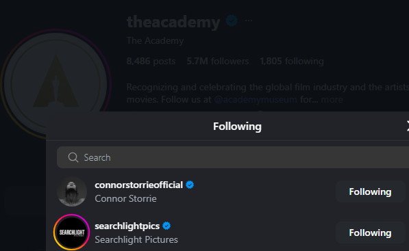 irtiza_89's tweet photo. ''khia gala'' yet both the academy and academy museum followed only connor. none of those off campus stars or influencers. https://t.co/YQnZsNWQBs