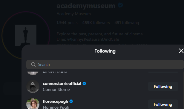 irtiza_89's tweet photo. ''khia gala'' yet both the academy and academy museum followed only connor. none of those off campus stars or influencers. https://t.co/YQnZsNWQBs