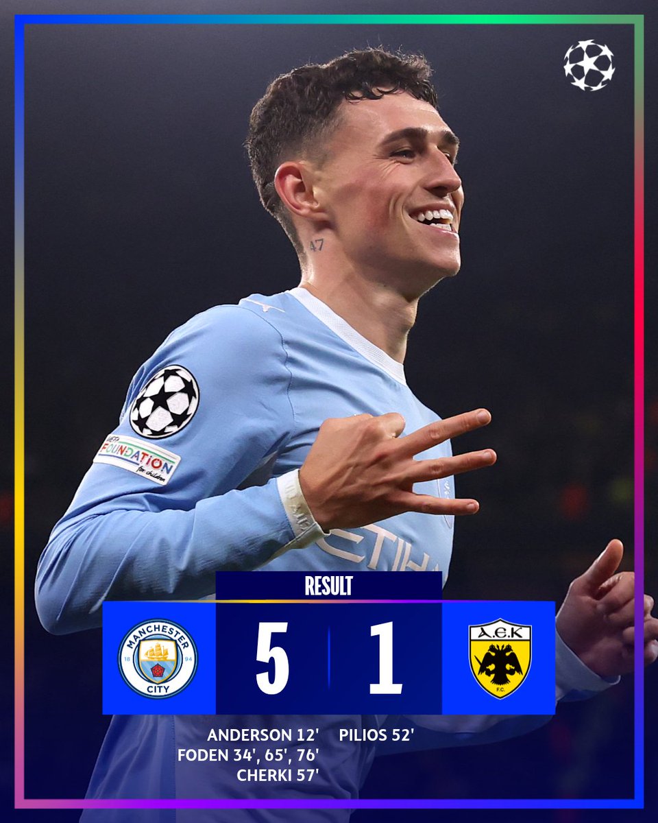 ChampionsLeague's tweet photo. Foden hat-trick 🤠

#UCL https://t.co/OHXyX7J5wq