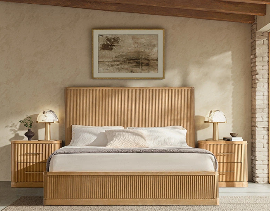 matos_rosemari's tweet photo. Bedroom refresh? Start with texture. 🛏️

The Verral bed from HULALA HOME caught my eye with its fluted headboard, warm oak-grain finish, and clean lines. I’d pair it with linen bedding for a relaxed, cozy look.

Would you go Natural or Walnut? 👇 https://t.co/zckFjIcjSK