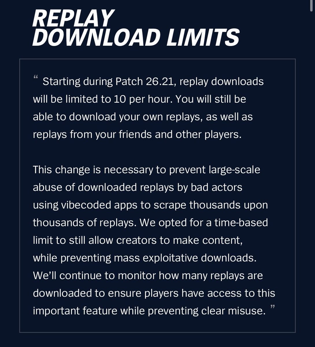 ReplayitGG's tweet photo. Update on League replays and Patch 26.21 👇
#LeagueOfLegends #replay #patch #update #api https://t.co/0f07YUgQJv