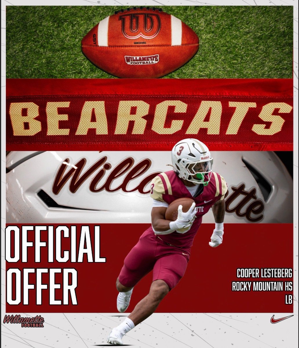 CoopLesteberg27's tweet photo. I'm blessed to announce that I have received a football offer from Willamette University! Thank you to Coach Magaña and the Willamette coaches for giving me this opportunity. Go Bearcats!
#AGTG @CoachMagana @AricWilliams3
@WillametteFB
@IdahoRecruitHub 
@gorockyfootball https://t.co/dZ6unSm8IZ