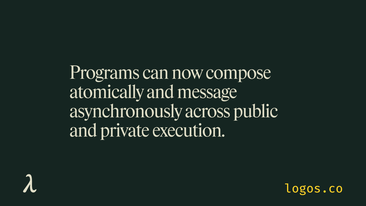 Logos_devs's tweet photo. Transactional actors are merged into the LEZ.

Programs can now compose atomically and message asynchronously across public and private execution. https://t.co/8mGL3qSAWG