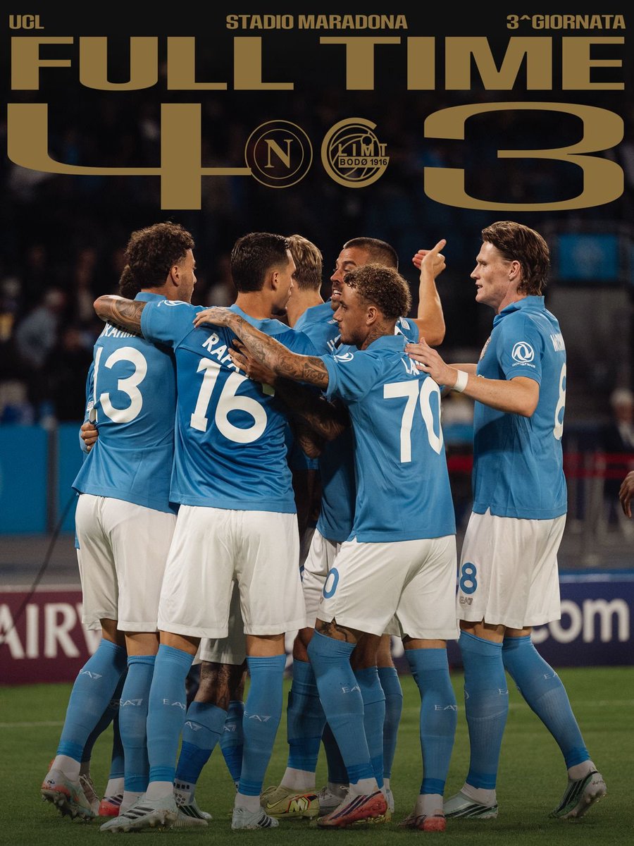 sscnapoli's tweet photo. ⏹️ Full time: #NapoliBodø 4-3

💙 #ForzaNapoliSempre https://t.co/myaUOpS3YX