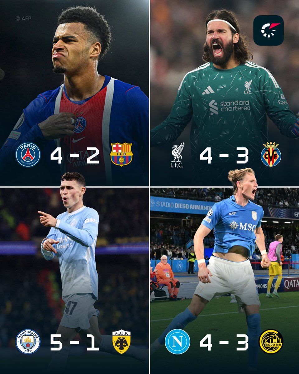 Flashscorecom's tweet photo. The Champions League just keeps cooking up high scoring games! 👨‍🍳

𝐀𝐥𝐥 𝐨𝐟 𝐭𝐨𝐧𝐢𝐠𝐡𝐭'𝐬 𝐔𝐂𝐋 𝐬𝐜𝐨𝐫𝐞𝐬 𝐚𝐧𝐝 𝐬𝐭𝐚𝐭𝐬 ⤵️
https://t.co/nW2xGaR7w8 https://t.co/jRPOaCggOr