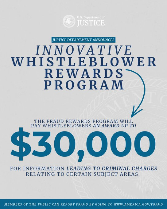 RootkitAlpha's tweet photo. Blow the whistle on fraud TODAY and have the chance to earn yourself cold, hard cash!

👉 https://t.co/5uZA4AKkZE

@AGToddBlanche @TheJusticeDept @DrOzCMS https://t.co/KjQSJmcV58