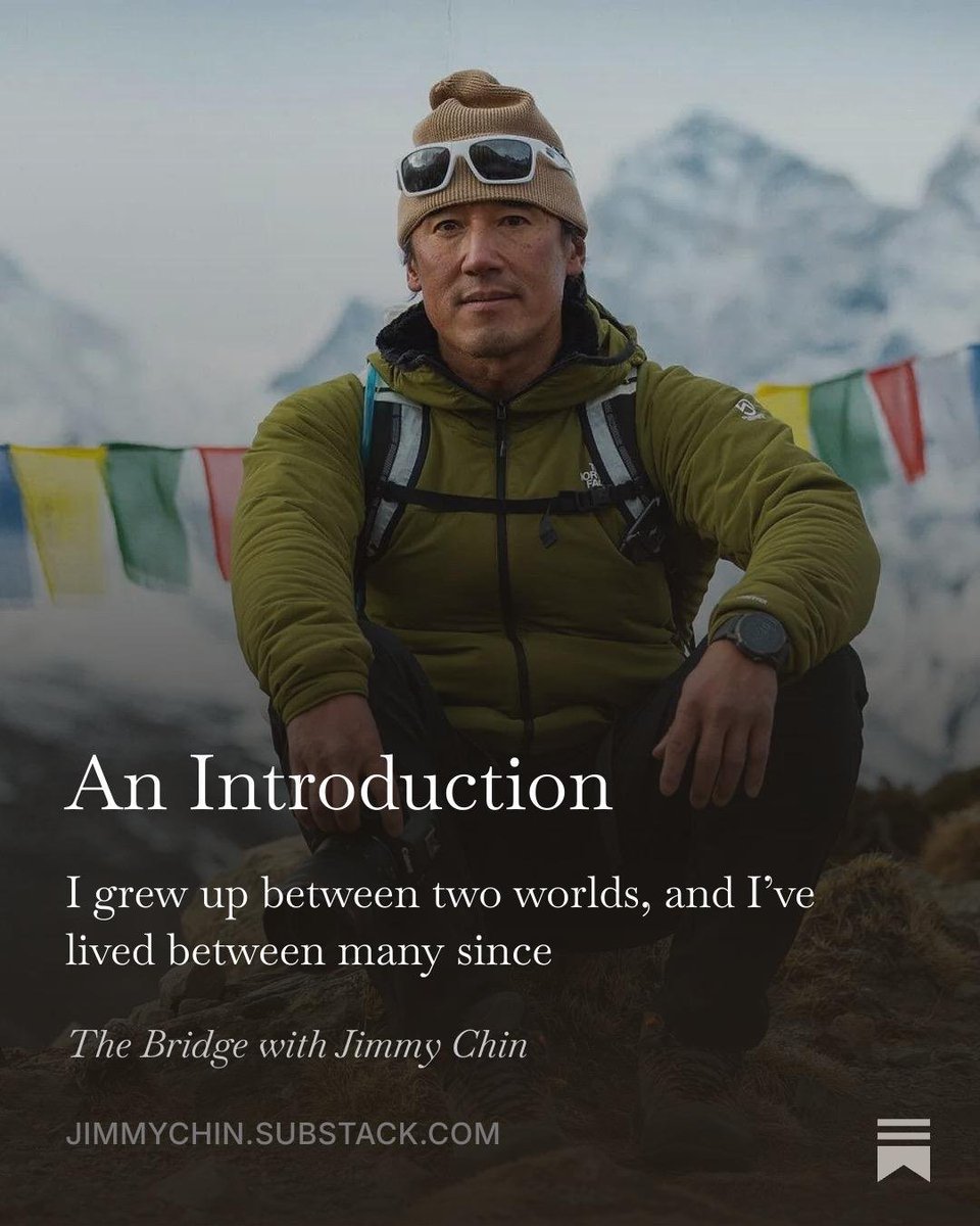 Substack's tweet photo. Professional climber, photographer, co-director of the Oscar-winning documentary Free Solo, and New York Times bestselling author Jimmy Chin is now on Substack with his new publication, The Bridge https://t.co/ATlKsGS3M6 https://t.co/44FFpA7HA3
