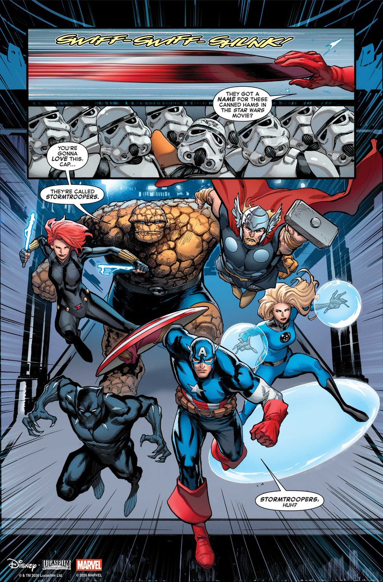 DiscussingFilm's tweet photo. First look at the start of the MARVEL X STAR WARS crossover comic series.

Written by Kevin Smith with art by David Marquez. https://t.co/LYbgOlkkU1