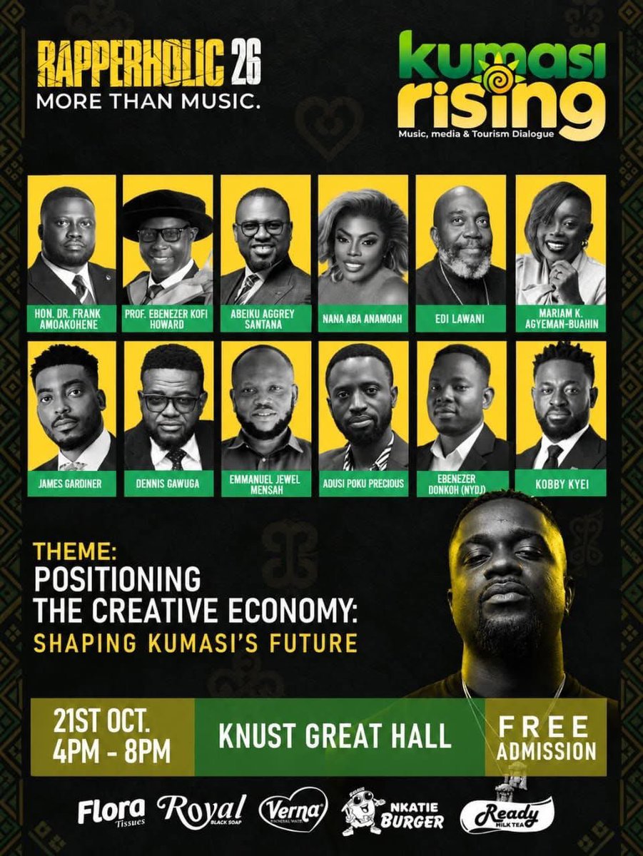 KobbyKyei_'s tweet photo. I’ll be speaking at Rapperholic 26: Kumasi Rising tomorrow at KNUST Great Hall. See you there! #Rapperholic26Kumasi https://t.co/8JoDOXQplG