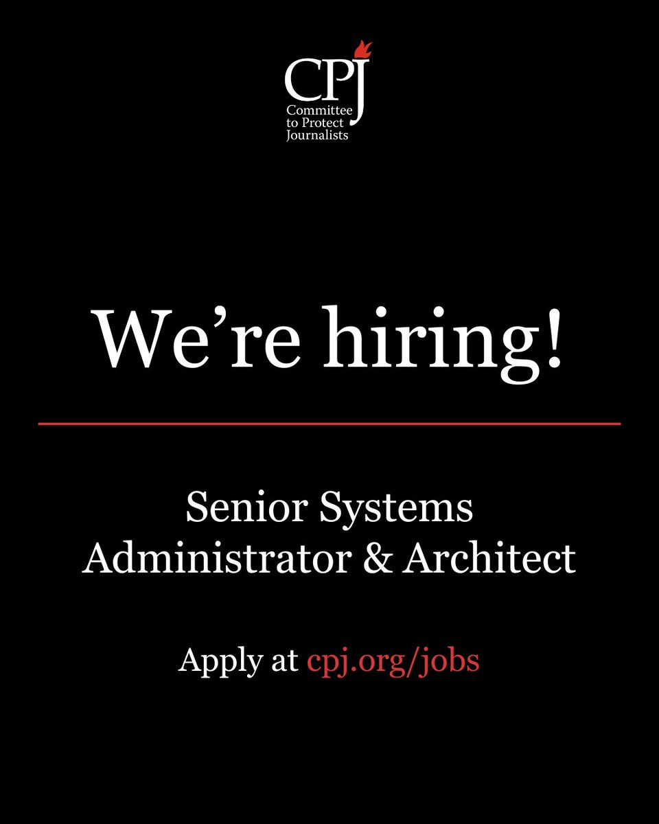 pressfreedom's tweet photo. 📣 CPJ is #hiring a hands-on Senior Systems Administrator &amp; Architect who pairs technical aptitude with a strong understanding of functional process design. This is a hybrid optional or remote role.

Apply now: https://t.co/6YsLcinNTs https://t.co/eIeXhABcDc
