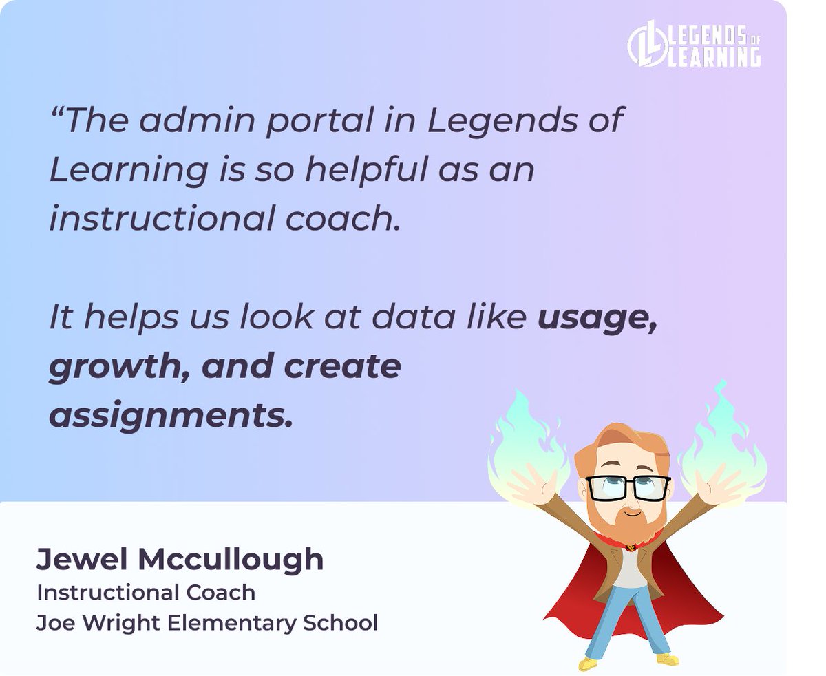 legendlearning's tweet photo. Real teachers. Real impact. 💜

From tracking student progress to keeping students excited about learning, hear how Legends of Learning supports educators like Jewel McCullough at Joe Wright Elementary School! 🎮📚

#GameBasedLearning #EdTech https://t.co/7GwHsxUqce