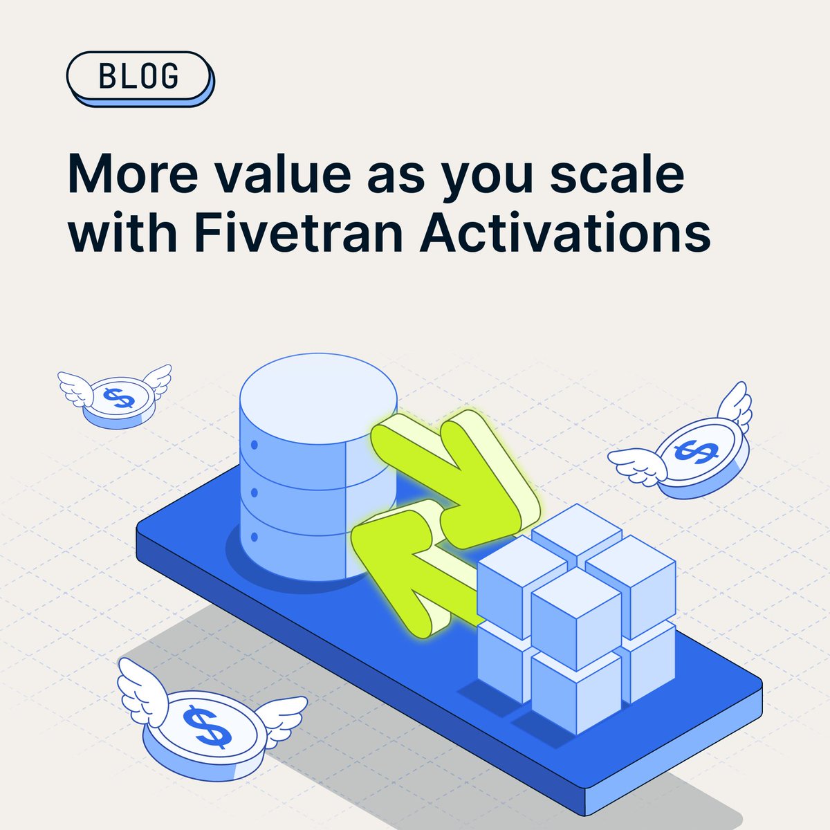 fivetran's tweet photo. More data activation. Lower costs as you scale.

We're introducing lower pricing at higher usage levels for Fivetran Activations, alongside new capabilities for managing syncs and automating workflows through APIs and webhooks.

Learn more: https://t.co/e4T3Kn29s0 https://t.co/DD7cpgJeTV