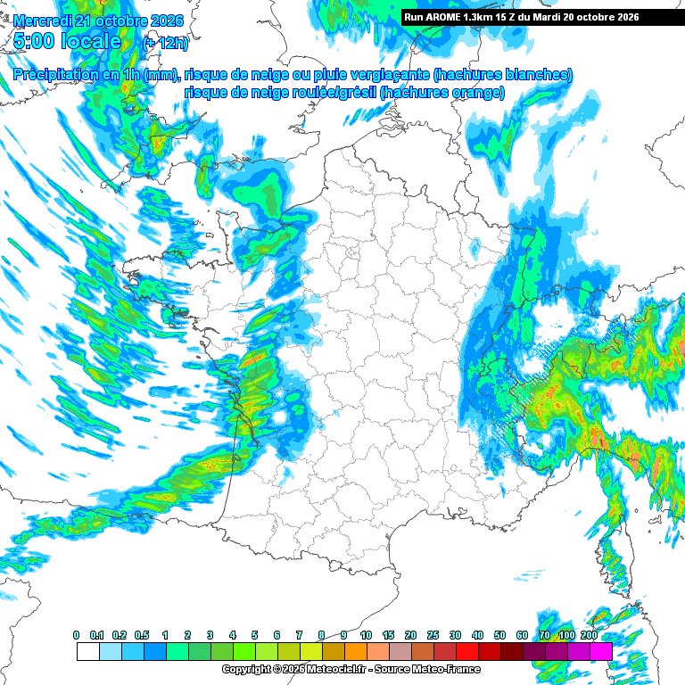 AtmosRisque's tweet photo. 🌬️🌧️Une perturbation aborde l’Ouest du pays ce soir avec d’abord des pluies faibles à modérées associées au front chaud. 
Déjà présent au large des côtes atlantiques, le front froid plus actif abordera la façade Ouest cette nuit avec de fortes pluies et de bonnes rafales de vent. https://t.co/OXKbdqGoIO