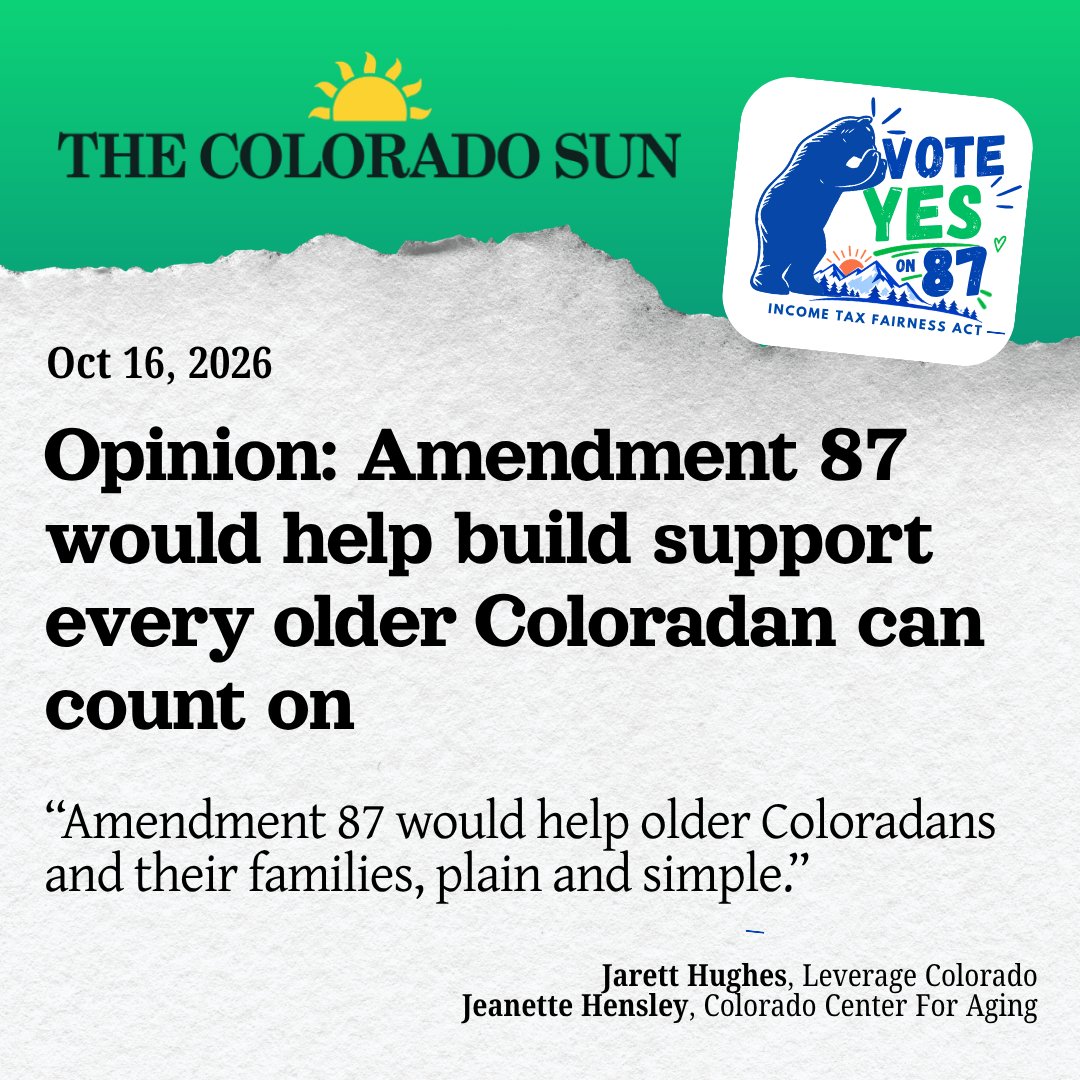BellPolicy's tweet photo. Advocates for older Coloradans weigh in: Amendment 87 would help older Coloradans financially. Don't be fooled by lying text messages and mailers. Check out this op-ed by trusted sources. #copolitics https://t.co/kuCAb2Qqxu https://t.co/DtzGfij8fQ