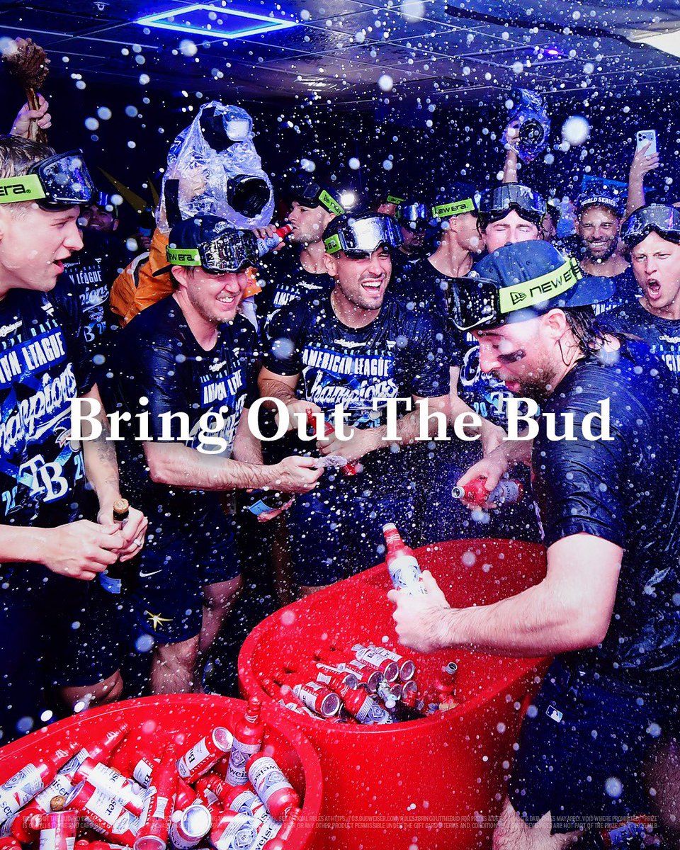 budweiserusa's tweet photo. 🍺 WORLD SERIES BOUND🍺​

Tampa Bay, it's time to celebrate. Use #BringOutTheBud #Sweepstakes for your chance to win a CELEBRATION'S WORTH OF BEER MONEY. Congrats, @RaysBaseball https://t.co/Jqmbpb5nN1