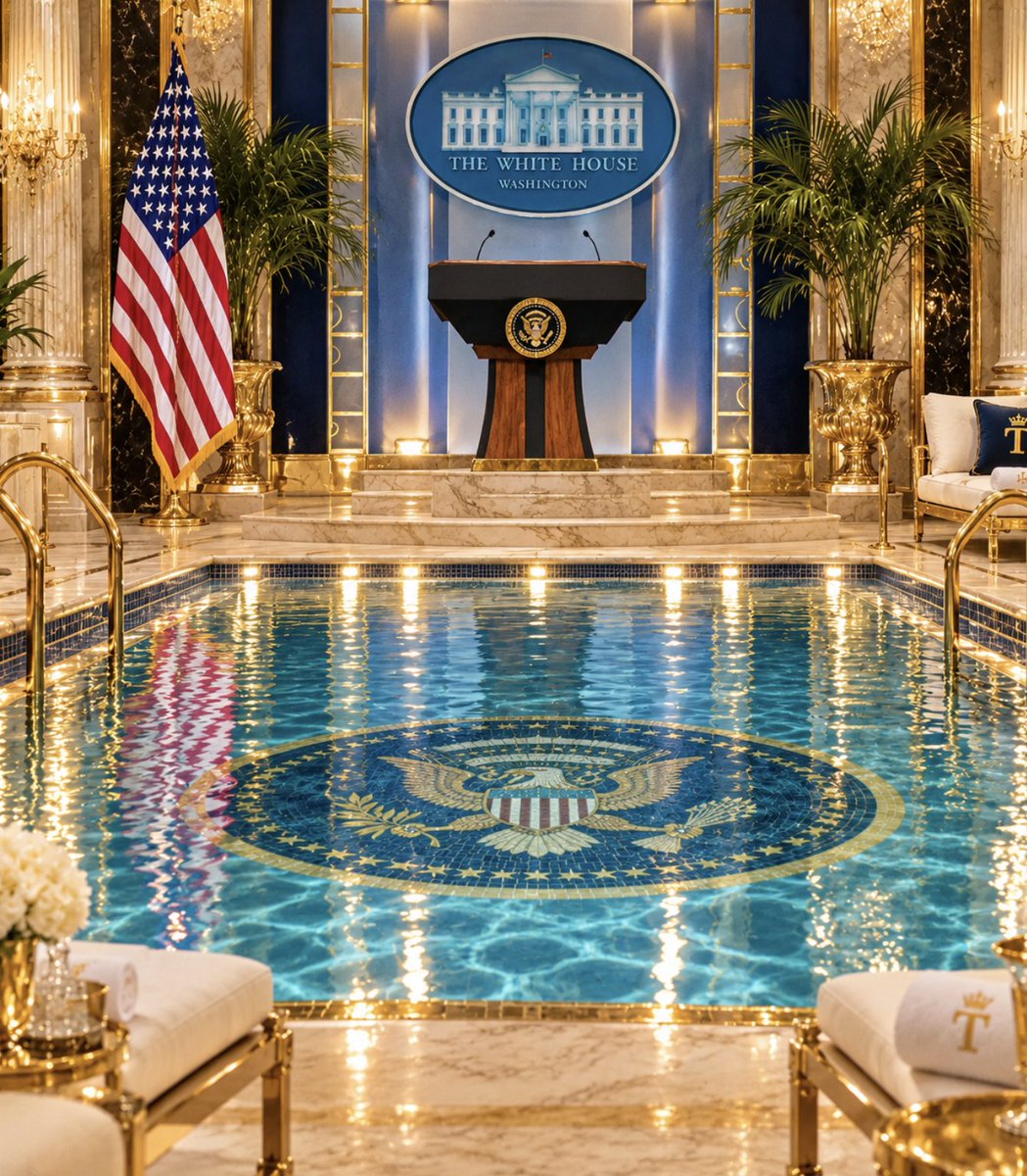 Polymarket's tweet photo. JUST IN: Trump reportedly wants to replace the historic White House press briefing room with an indoor swimming pool. — NYT https://t.co/PiZrDQgNTq