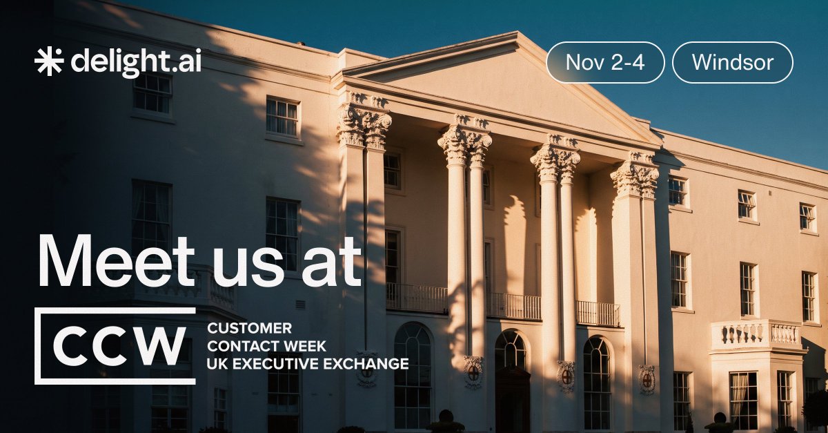 GetDelightAI's tweet photo. What does it take to turn AI ambition into real customer impact? 🚀

We're heading to CCW UK Executive Exchange, 2–4 November, at De Vere Beaumont Estate in Windsor! 🇬🇧

At https://t.co/NteXFimlNS, we're helping brands move beyond reactive support with an AI concierge that remembers every customer, anticipates their needs and delivers personalised experiences that drive loyalty and revenue.

Attending the exchange? We'd love to connect and explore how AI can transform customer experiences.

See you in Windsor!

#CCWEurope #AgenticAI #CustomerExperience