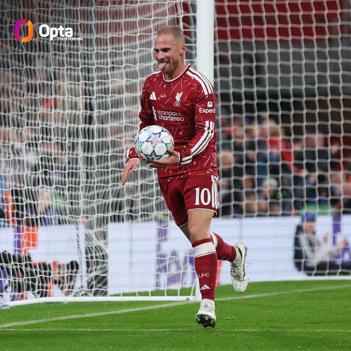 OptaJoe's tweet photo. 8 - All eight of Alexis Mac Allister's UEFA Champions League goals have been scored at Anfield.

It's the most goals scored by a player in Champions League history with all of them coming at the same stadium.

Homely. https://t.co/eUrUr96nuJ
