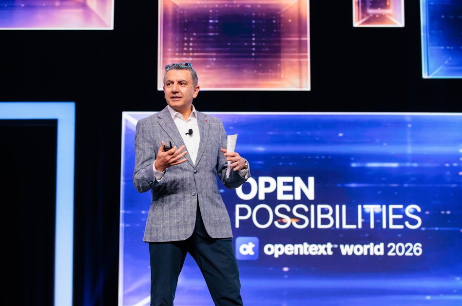 OpenText's tweet photo. Trusted data. Confident action. Real impact. 🚀 

Our own Ayman Antoun and Shannon Bell kicked off #OpenTextWorld today with a vision for building the Agentic Enterprise on a foundation of trust. https://t.co/U8uGU4HhJc