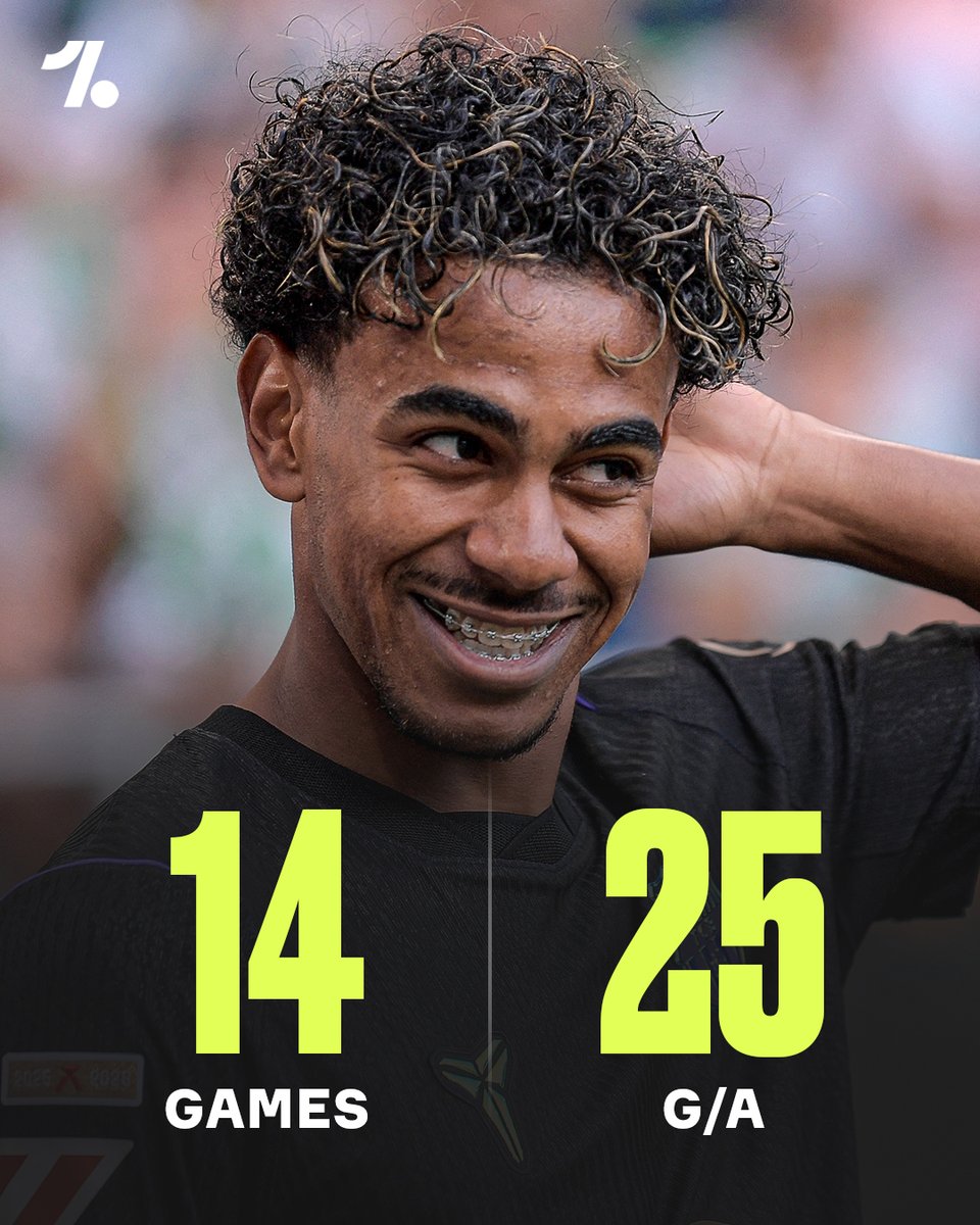 OneFootball's tweet photo. Lamine Yamal has 25 goal contributions in the past 14 matches for club and country 😳🔝 https://t.co/4Va34YeFwK