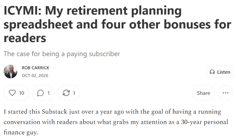 Substack's tweet photo. Subscribe to Rob Carrick's newsletter on personal finance strategy: https://t.co/JxGh6APUMu https://t.co/SISeD1BCaL