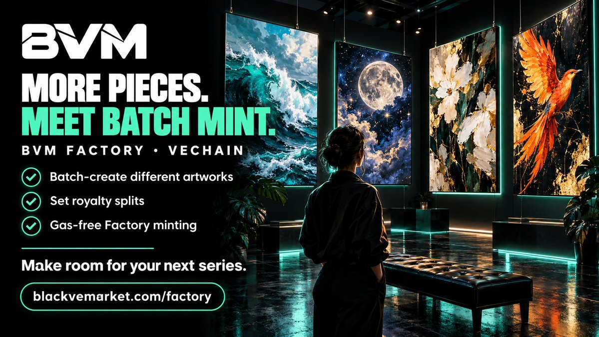 BlackVeMarket's tweet photo. Dropping Art on tezos:native or ethereum:native ?

Try gas free Minting on vechain:native!

Widen your Collectors base! https://t.co/0Hga4jKFgj