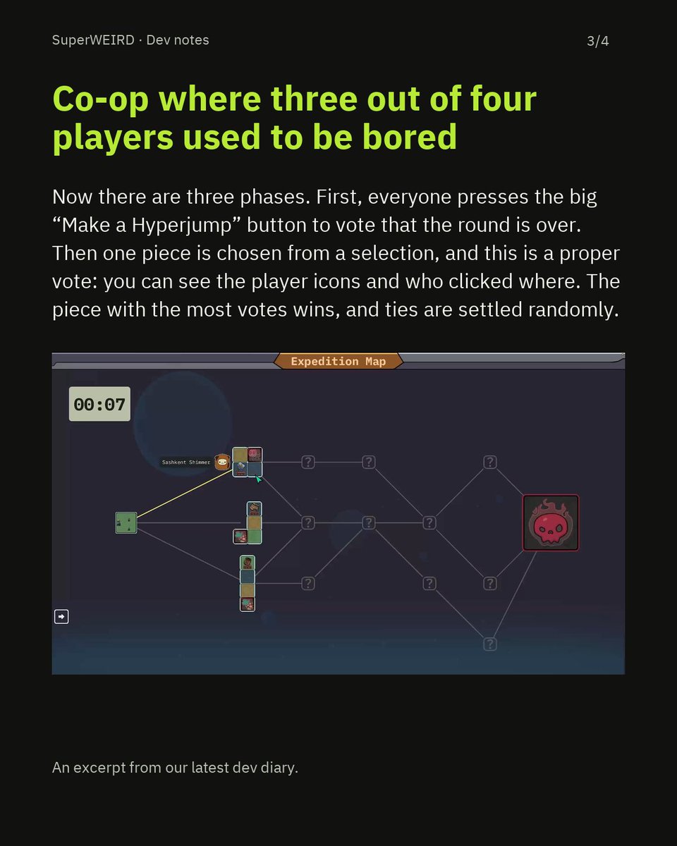 luden_io's tweet photo. Weβre trying a new way to share whatβs happening inside SuperWEIRD: visual dev notes.
Your playtest feedback changed our plans. Swipe through a few excerpts, then read the full story:
https://t.co/TSrtIEpEQp
#GameDev #SuperWEIRDGame https://t.co/7nvBxe88FK