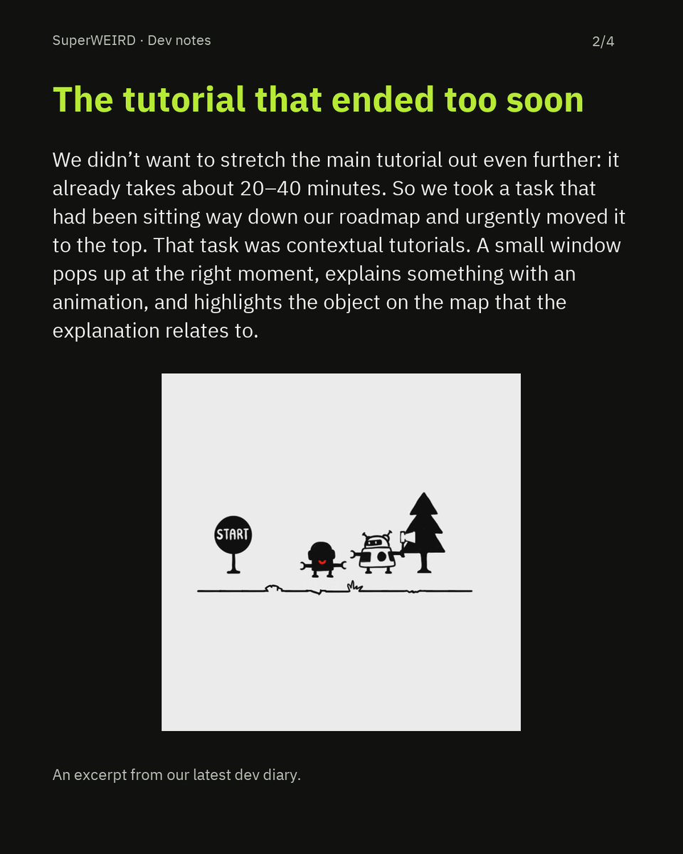luden_io's tweet photo. Weβre trying a new way to share whatβs happening inside SuperWEIRD: visual dev notes.
Your playtest feedback changed our plans. Swipe through a few excerpts, then read the full story:
https://t.co/TSrtIEpEQp
#GameDev #SuperWEIRDGame https://t.co/7nvBxe88FK