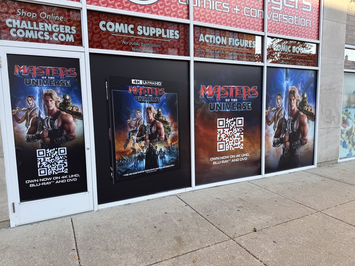 Challengers's tweet photo. We had a lot of fun with MASTERS OF THE UNIVERSE and it’s now on 4K UHD, Blu-ray™ and DVD. And any time we can get Idris Elba on our windows, we’ll take it!! https://t.co/228Oi0mfcM