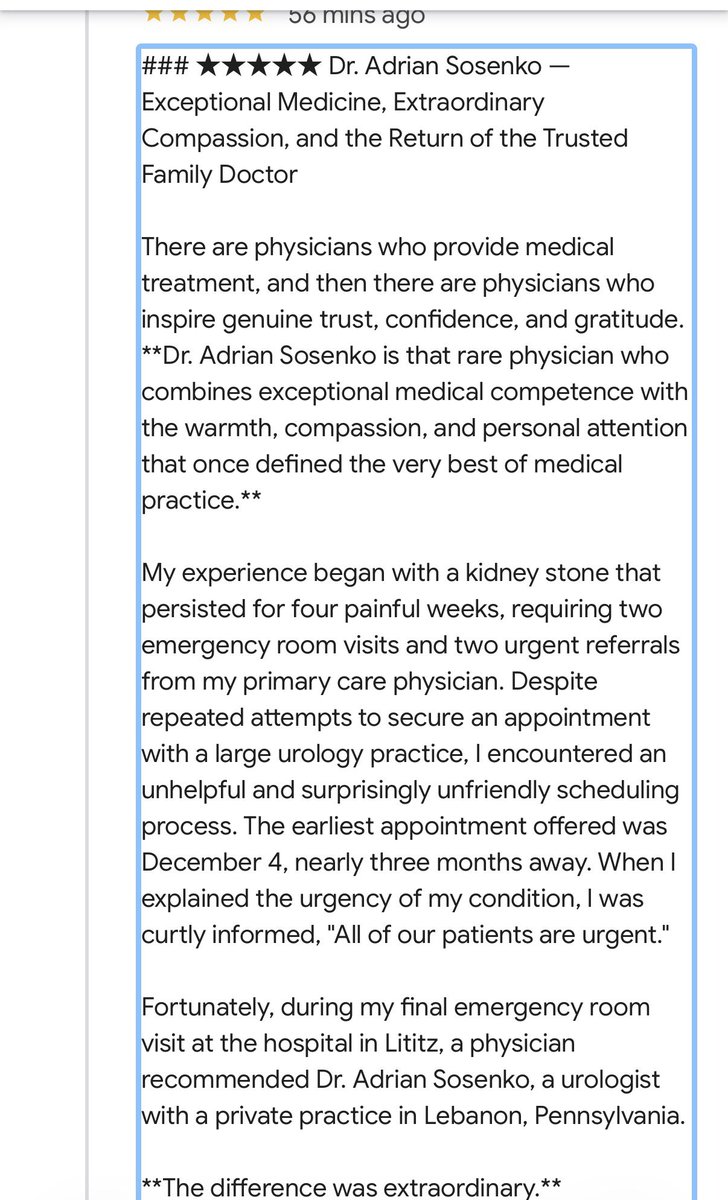 DrDadBuilder's tweet photo. I never share reviews, but this one is long and definitely worth the read.

I went independent to have time to listen, take responsibility, and make sure patients get the care they deserve.

Grateful to this patient, and to my staff for making it possible every day. https://t.co/bN94XgZBd2