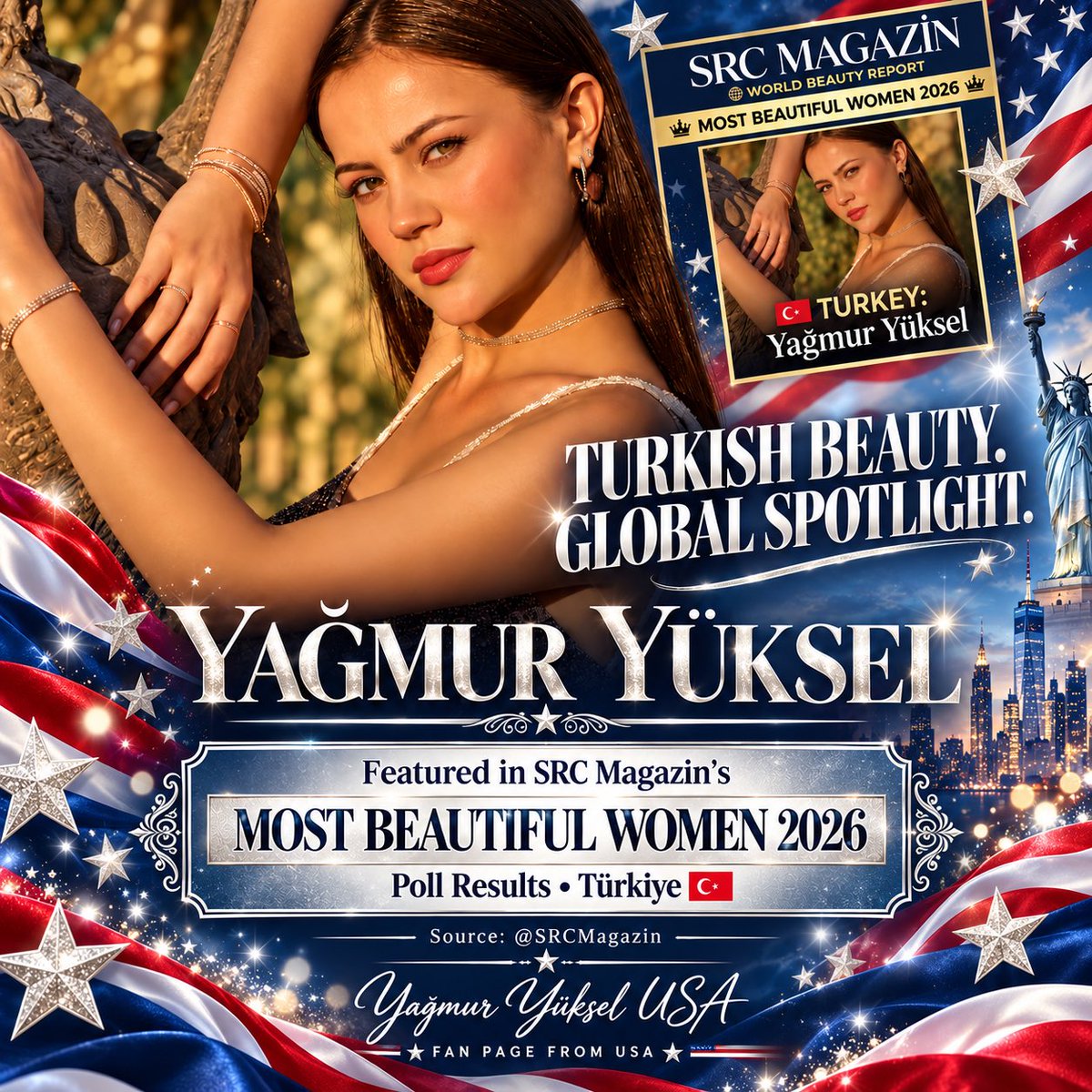 usayagmur's tweet photo. Türkiye’s beauty, celebrated with love from the USA! 🇹🇷❤️🇺🇸

Yağmur Yüksel shines in @SRCMagazin’s “Most Beautiful Women 2026” poll results—and we’re cheering loud across the ocean! ✨🔥

#YağmurYüksel #MostBeautifulWoman2026 #YYFC https://t.co/aqiw3MzaXY
