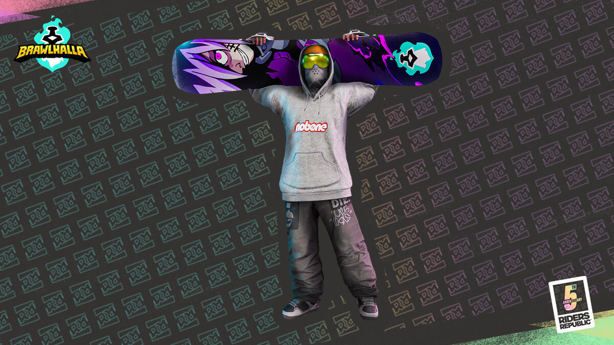Brawlhalla's tweet photo. Check out the Brawlhalla snowboard, featuring Nix, in Riders Republic as we celebrate their 5th anniversary! The game's free to play this weekend, so go rep us on the slopes 🏂 https://t.co/xxZE66VYmi