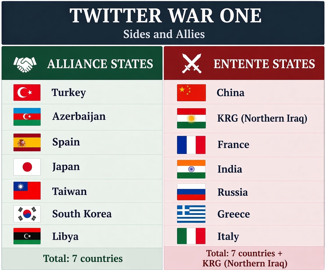 Hittitia's tweet photo. TWITTER WAR ONE 
Current Powers:
The Allies States vs Entente Powers. https://t.co/m445WrWJea