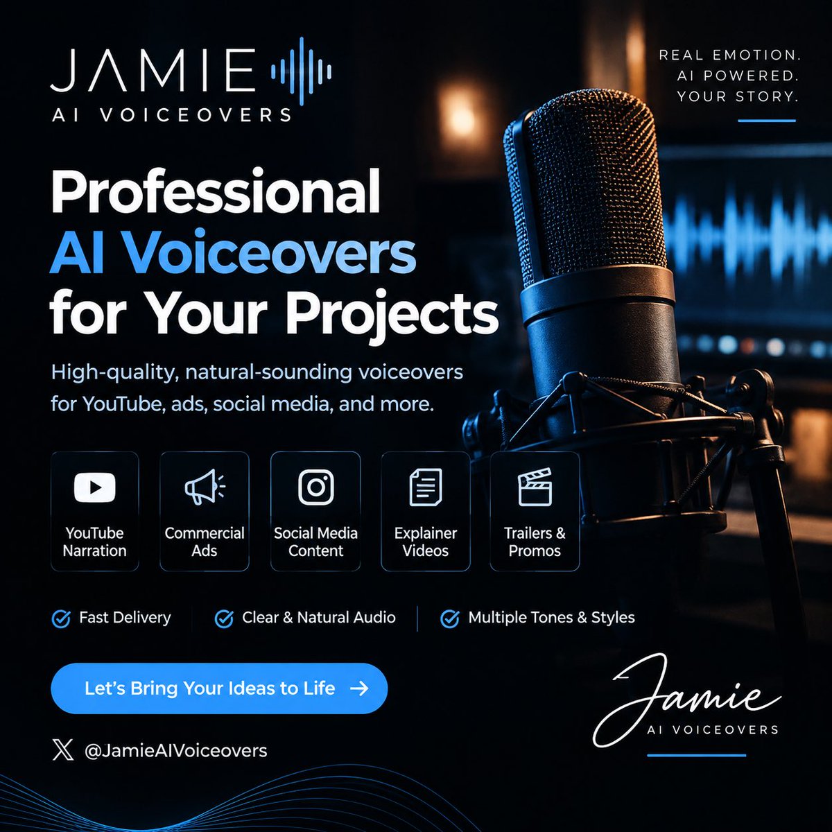 jamie_artzz's tweet photo. 🎙️ Your content deserves a powerful voice.

🔥 AI voiceovers for:
🎬 YouTube videos
📢 Commercial ads
📱 Reels &amp; Shorts
📖 Storytelling &amp; documentaries

Need a voice for your next project? DM me “VOICE” 🚀

#AIVoiceover #ContentCreators https://t.co/4SAI0vmzaC