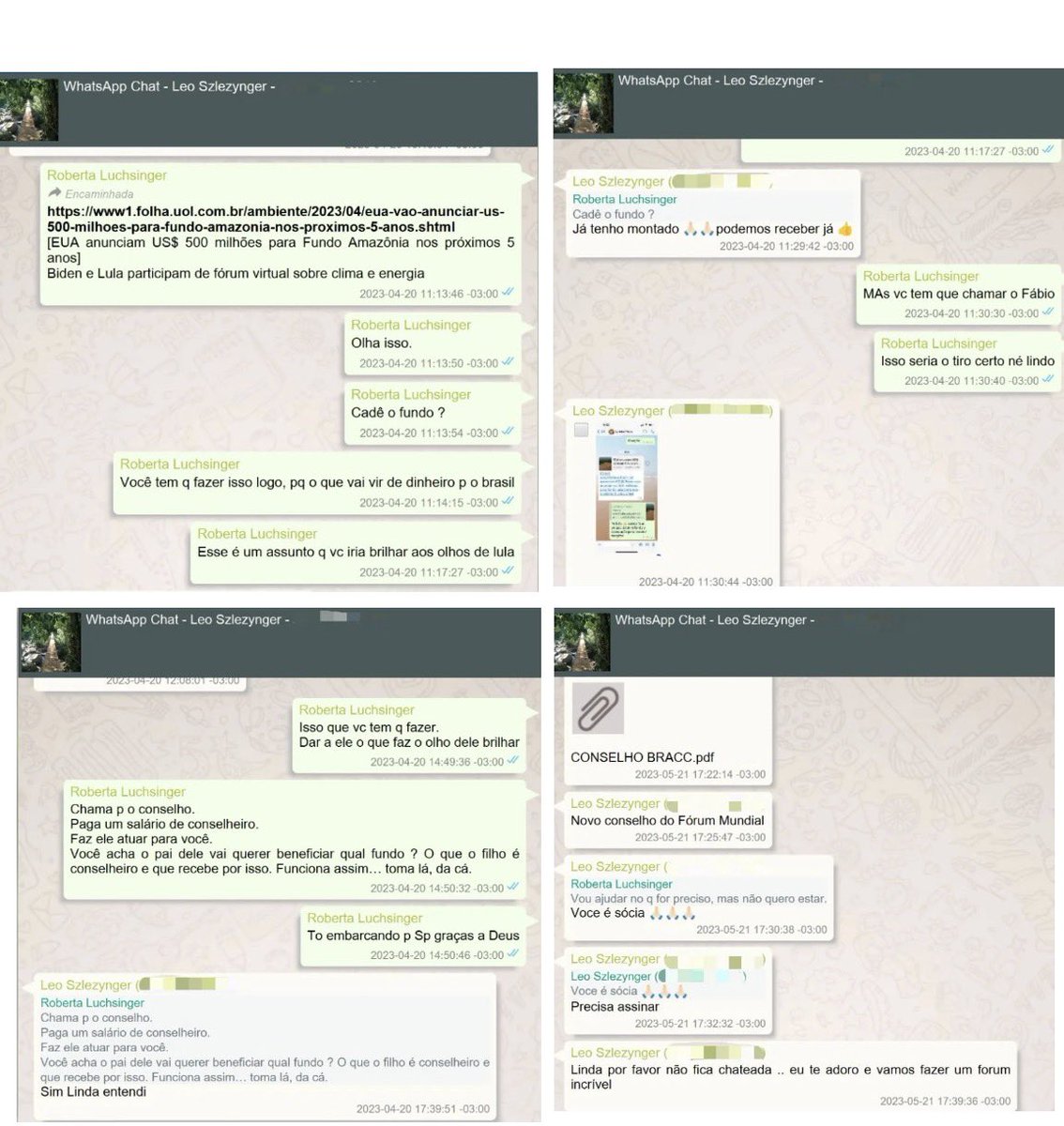 Pri_usabr1's tweet photo. Mensagens do celular de Roberta Luchsinger revelam que a lobista sugeriu ao empresário Léo Slezynger, da petroquímica Unigel, criar um fundo e colocar Lulinha como conselheiro. O objetivo era captar grana do Fundo Amazônia depois do anúncio de Joe Biden de contribuir com US$ 500 milhões ao longo de cinco anos.

Slezynger é o mesmo empresário que, com a ajuda de Luchsinger e de Lulinha, conseguiu um contrato de beneficiamento de gás com a Petrobras acordo depois anulado pelo TCU por ser considerado lesivo à estatal. É o clássico “toma lá, dá cá” em versão ambiental