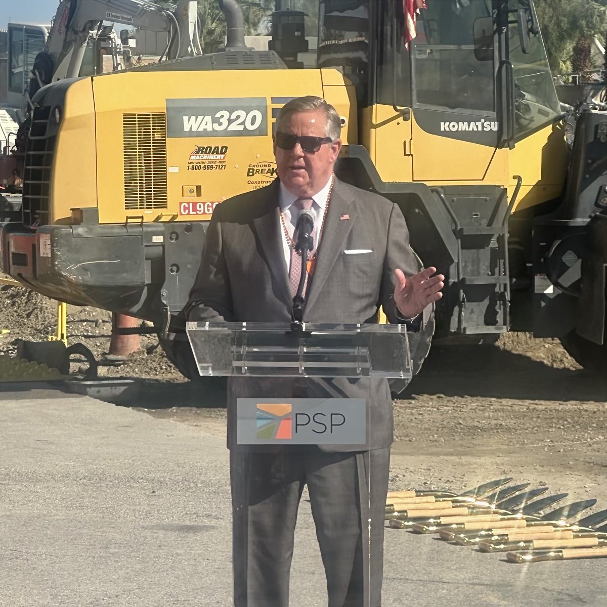 KenCalvert's tweet photo. It was an exciting morning in Palm Springs as we celebrated the Baggage Handling System Groundbreaking at Palm Springs International Airport. I helped secure $3 million in Community Project Funding to expand and modernize this important component of the PSP operations residents and visitors rely on.