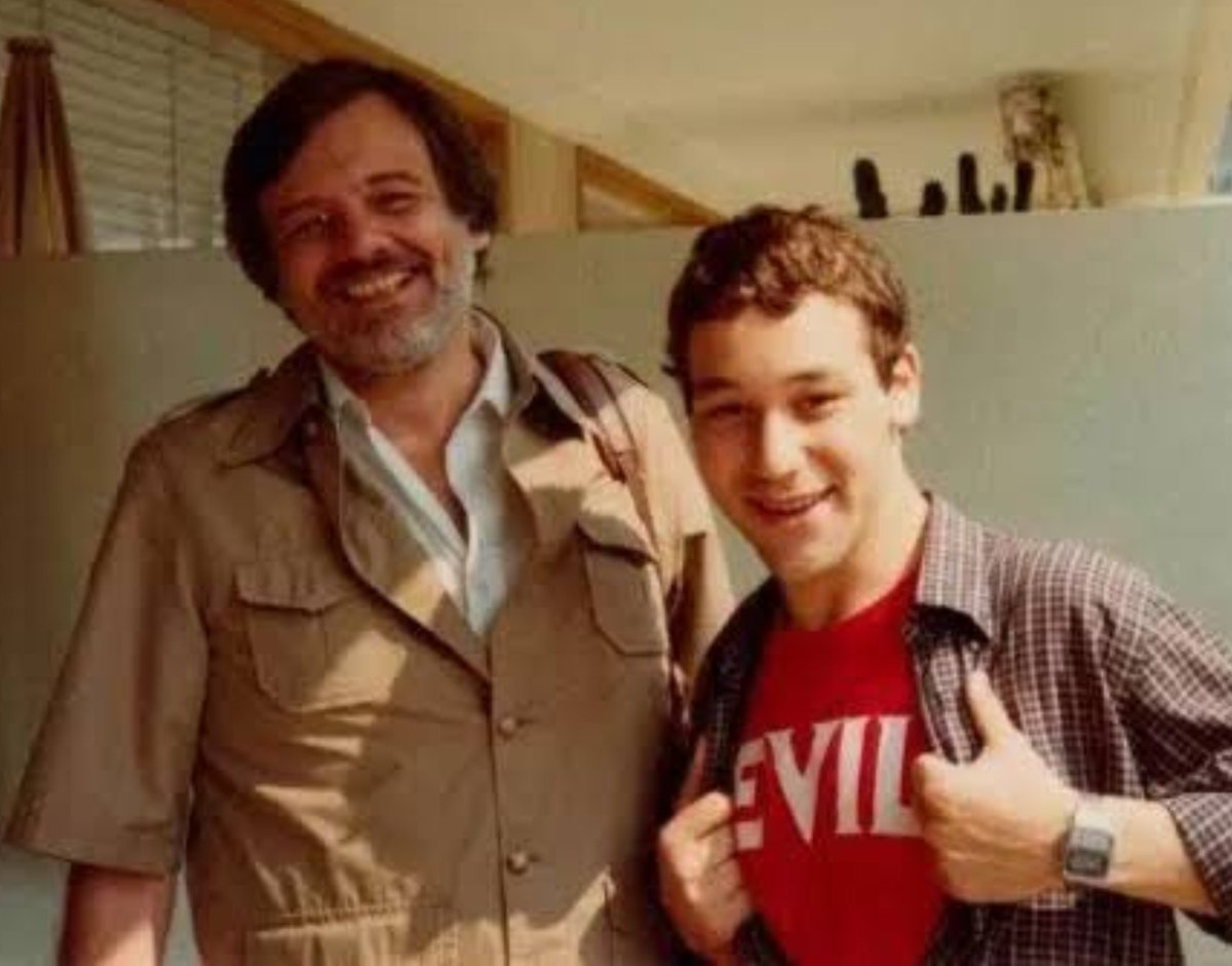 DyerbolicalDB's tweet photo. Check it out. A young Sam Raimi and George Romero at the 1982 Cannes film festival. https://t.co/gADtfPGBH9