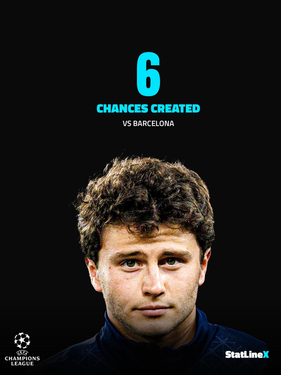 StatLineX's tweet photo. 🚨João Neves vs Barcelona:

6 chances created, most of any PSG player
4 tackles, most of any PSG player
1 assist, for the opening goal

He was everywhere. https://t.co/DEB1AxxgWB