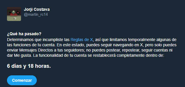 martin_rc15's tweet photo. Baneado award todo por culpa de un tuit de hace un mes elon y la re concha de tu madre. https://t.co/H3xnqr0LKw