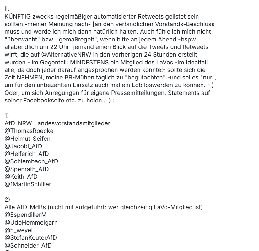 LarsWienand's tweet photo. Im Leak: Twitter-Verantwortlicher erstellte für den NRW-Landesvorstand eine Liste, welche Accounts er mit seinem Netzwerk von Fake-Accounts retweeten darf. https://t.co/d1JzGFDl8M