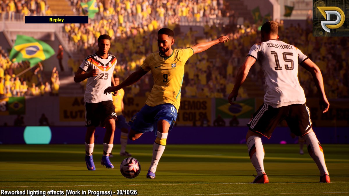 Durandil67's tweet photo. I had fun trying to create some lighting style similar to PES 2010 or 2019. There is great potential here, and I will soon begin working on detailed modifications to the player bodies. More to come about that soon! (3/3) #efootball https://t.co/DQIPktxDZO