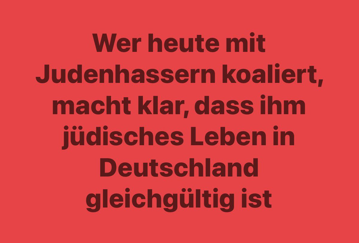 itsuwe's tweet photo. Wer heute mit Judenhassern koaliert, macht klar, dass ihm jüdisches Leben in Deutschland gleichgültig ist https://t.co/oV1L1MNbOO