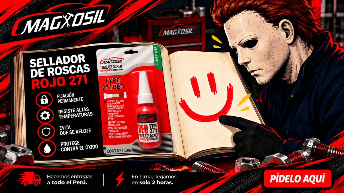 Magxosil's tweet photo. 🔩 ¿Cómo ser feliz? Que termines el trabajo y esa rosca NO SE AFLOJE. 😎🔴
MAGXOSIL Rojo 271: fijación de alta resistencia para tuercas y tornillos, resistente a golpes y vibraciones. 🔧
#MAGXOSIL #SelladorDeRoscas #Threadlocker271 #Mecánica https://t.co/gWmOCdLNyh