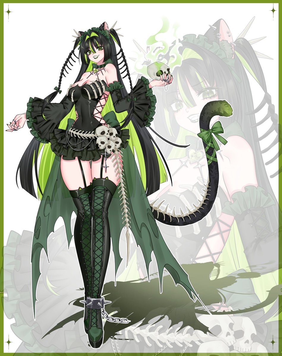 MiniBossVT's tweet photo. @RavennaNya I'd love to know your thoughts on my new design! 💚✨ https://t.co/fZQzljftxf