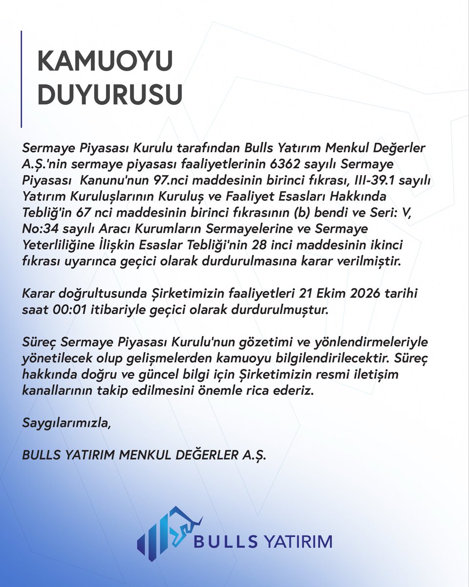 BullsYatirim's tweet photo. KAMUOYU DUYURUSU https://t.co/QvVlC6sjJy