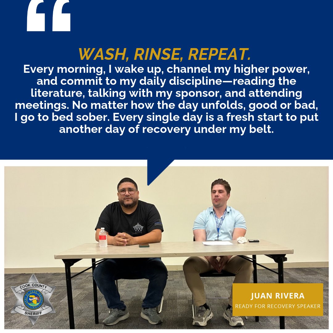 CookSheriffIL's tweet photo. Sheriff Dart's Ready for Recovery program at Skokie Courthouse recently had Juan share his recovery story with current drug court participants and court staff. Juan's journey to achieve sobriety and his dedication to supporting others in finding it themselves was inspiring to all in attendance. Our office continues to support program participants as they work hard to maintain their sobriety and rebuild their lives. If you are interested in learning more about this program, please email us at CCSO.Ready4Recovery@ccsheriff.org.

#ReadyforRecovery #Recovery #AddictionRecovery #Sobriety #RecoveryJourney #CookCountySheriff