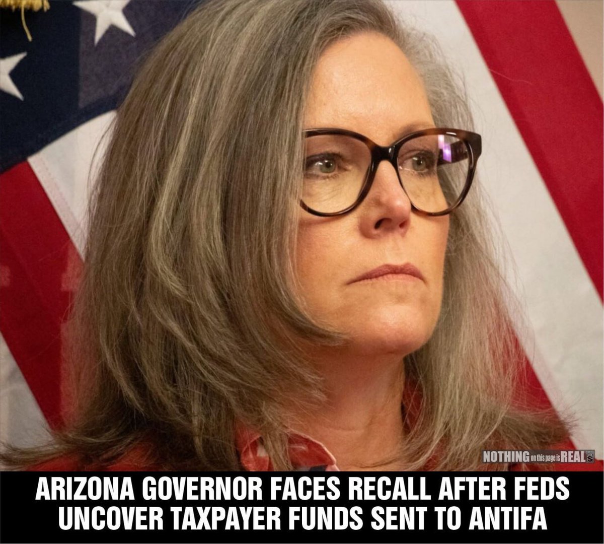 TodayUpdates0's tweet photo. Arizona Governor Katie Hobbs has more than a million signatures against her by her own constituents after a federal audit showed state funds being transferred directly to Antifa.

According to the report, one of the last to come out from DOGE, Hobbs directed her state's comptroller to add a dozen or so LLCs to the monthly payout list, with small enough numbers to slip through, but totaling millions altogether.

Those LLCs are all tied to Antifa.

The people are demanding she be held accountable.

What's your response to this......??👀

MAKE THIS GO VIRAL ON X. LET’S GO 👏