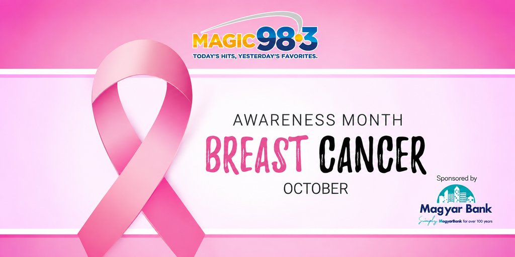Magic983's tweet photo. #ad October is Breast Cancer Awareness Month. Together, we can make a difference through education, awareness, &amp; support. Magic 98.3’s Breast Cancer Awareness Month is proudly sponsored by Magyar Bank. https://t.co/C0oxffLbDg https://t.co/naRnd0DOaG