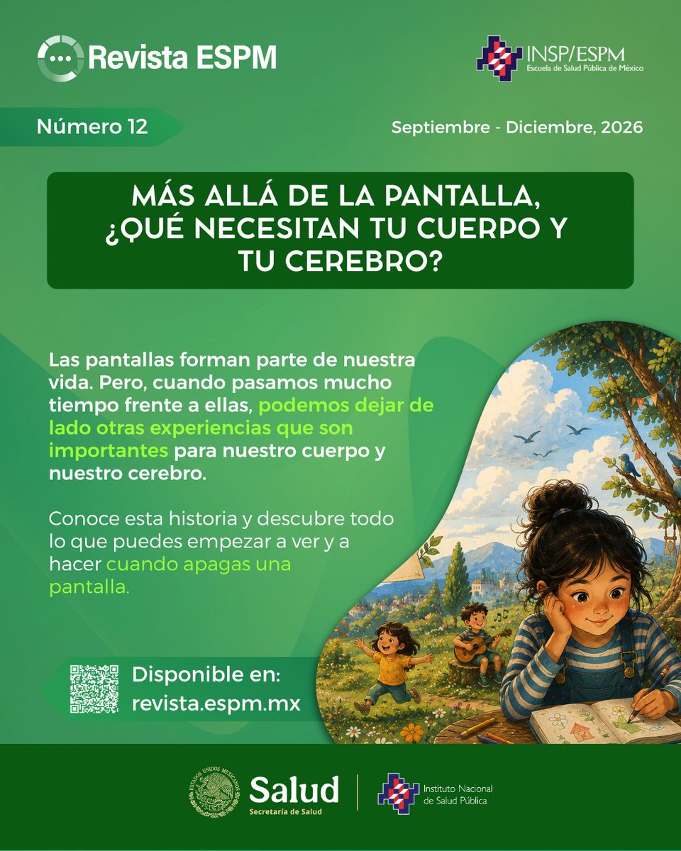 SaludPublicaMx's tweet photo. #NuevoArtículo ✍🏼 ¿Cuándo fue la última vez que hiciste una pausa de las pantallas? 📱
El movimiento, el descanso y las experiencias fuera del mundo digital también son esenciales para el bienestar de nuestro cuerpo y cerebro 🧠✨
🔗 https://t.co/Sp9OmSUKz5
#Salud #ESPM #INSP https://t.co/icheX4eamZ