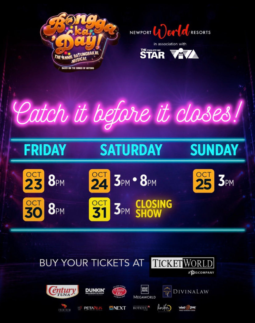 1962EVM's tweet photo. Please take note that shows of this musical that serves a great deal of entertainment ends  in two weeks time so better watch it soonest!

Avail your tix here:  https://t.co/UhxMdZR4Z5

#KDEstrada
#TeamBurnBKD
#BKDTheAnnieBatungbakalMusical https://t.co/U4aX1Bcsnc